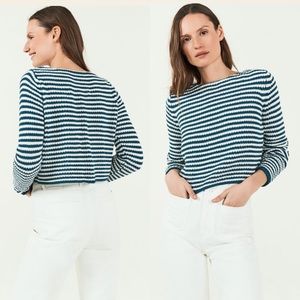 NWT Faherty Brand Indigo Striped Cropped Sweater